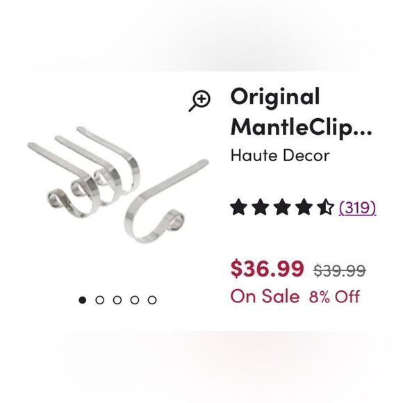 Haute Decor The Original Mantle Clip for stockings, string lights, Garland, etc. - Picture 2 of 6